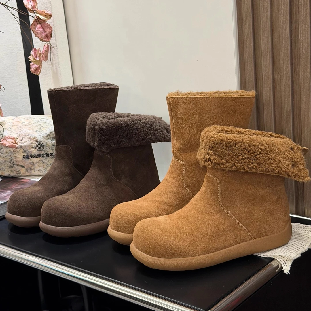 小土豆两穿翻边加绒雪地靴女2025新款冬季保暖高帮棉靴毛绒靴短靴
