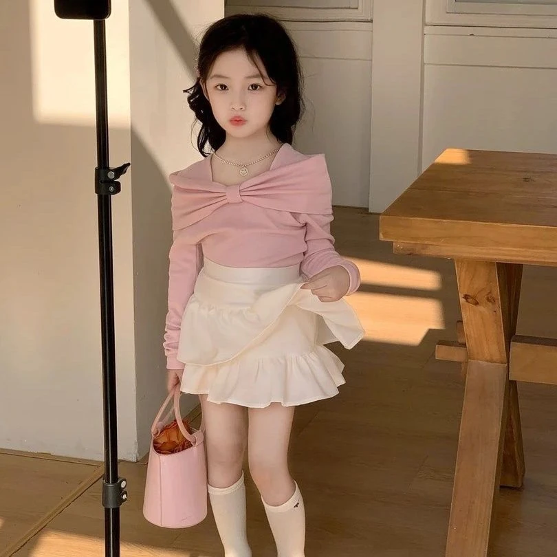 甜美短裙蝴蝶结显瘦韩版女春秋长袖百褶时尚短款纯色套装百搭高腰