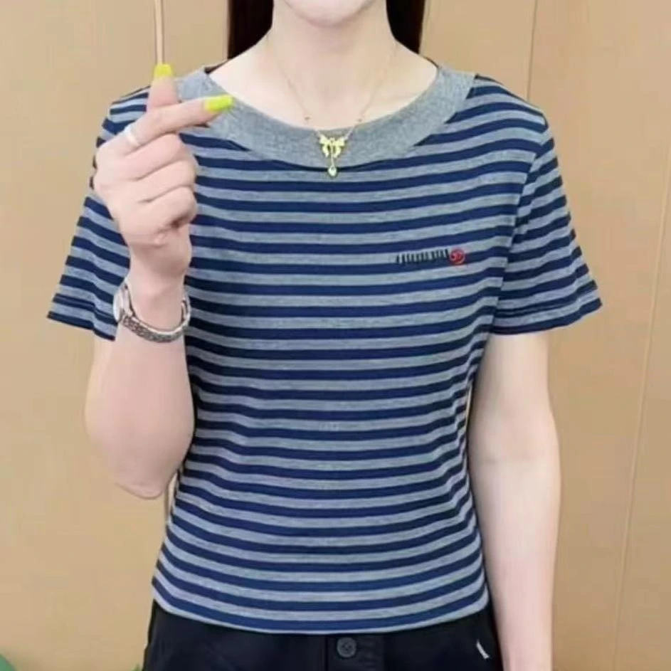 2025夏季新款潮流舒适休闲简约百搭洋气妈妈上衣短袖T恤