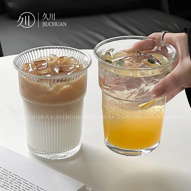 ins风简约透明玻璃杯卷口杯水杯子高颜值冷饮果汁杯牛奶杯咖啡杯