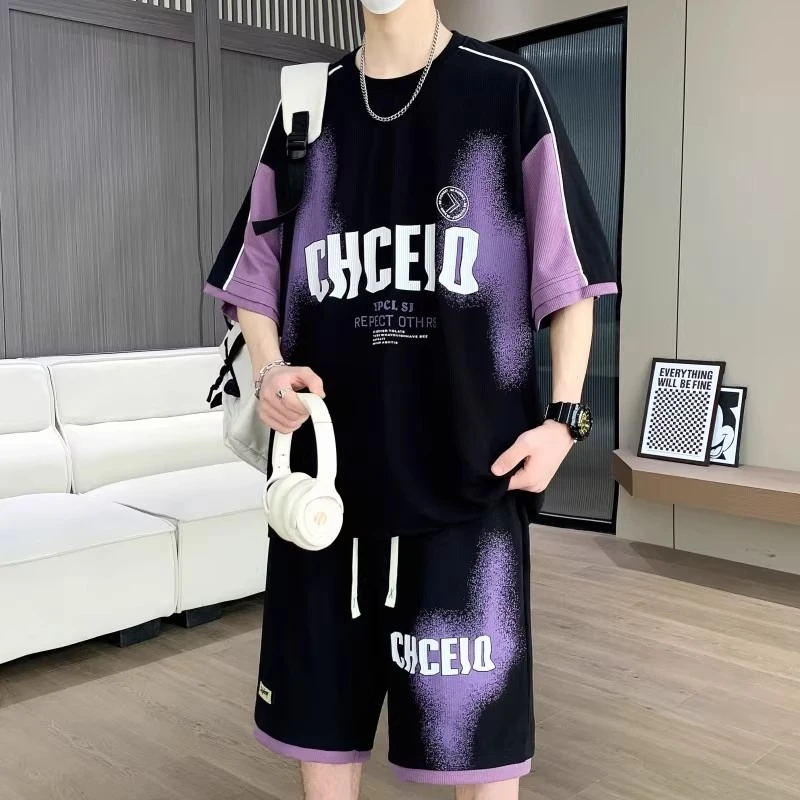 韩系潮牌青年休闲运动套装夏季新款薄款短袖短款时尚轻奢搭配一套