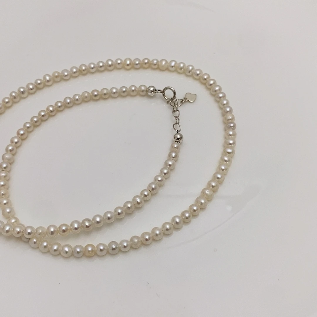 喜***儿银S925镶嵌白珍珠项链3m+淡水珍珠