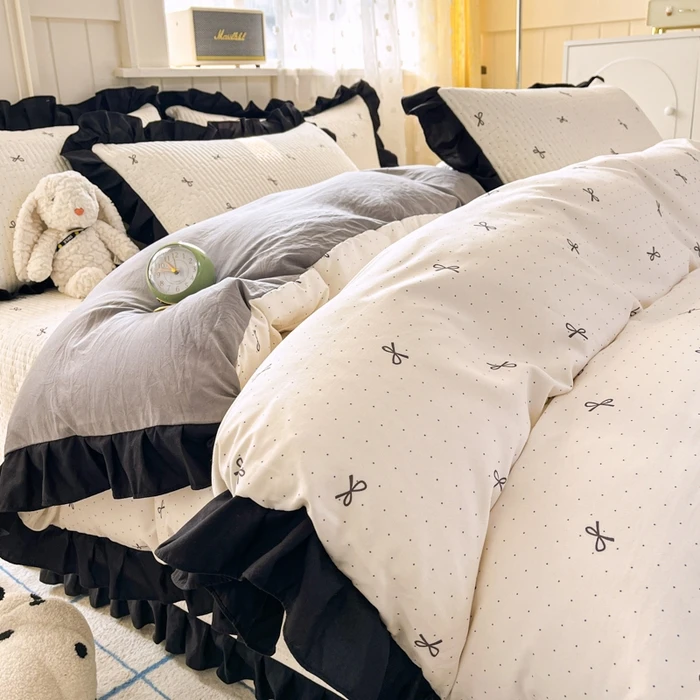 本与月2025新款有氧针织双层纱床盖四件套加厚夹棉床单三件套
