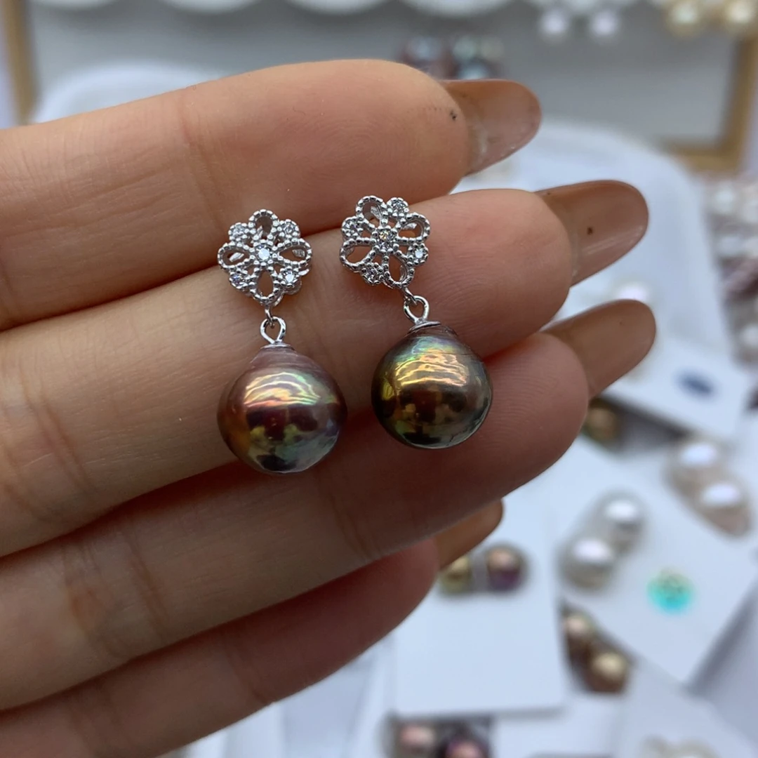 8***9淡水珍珠耳饰银S925镶嵌