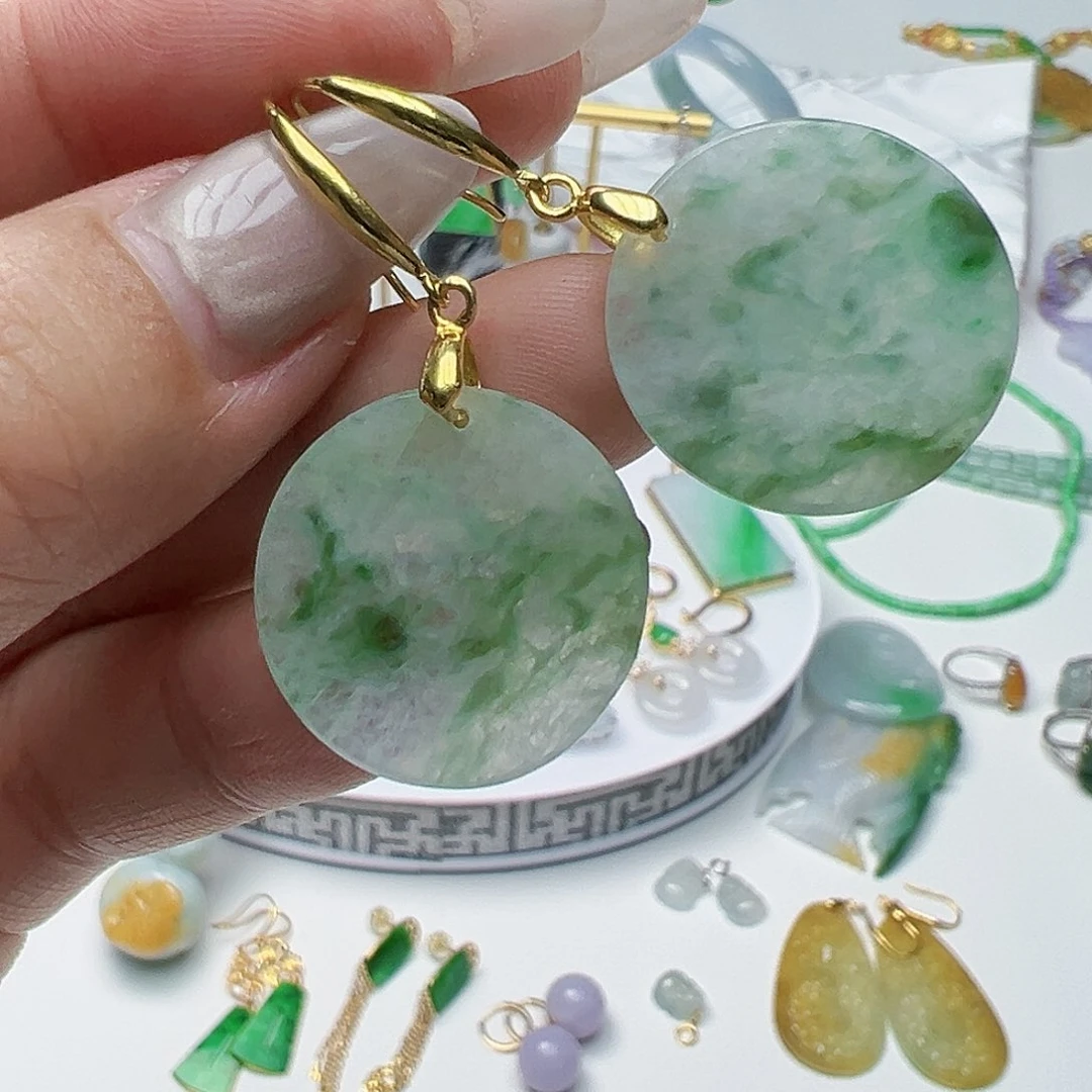 翡翠耳饰银S925镶嵌天然缅甸A货翡翠