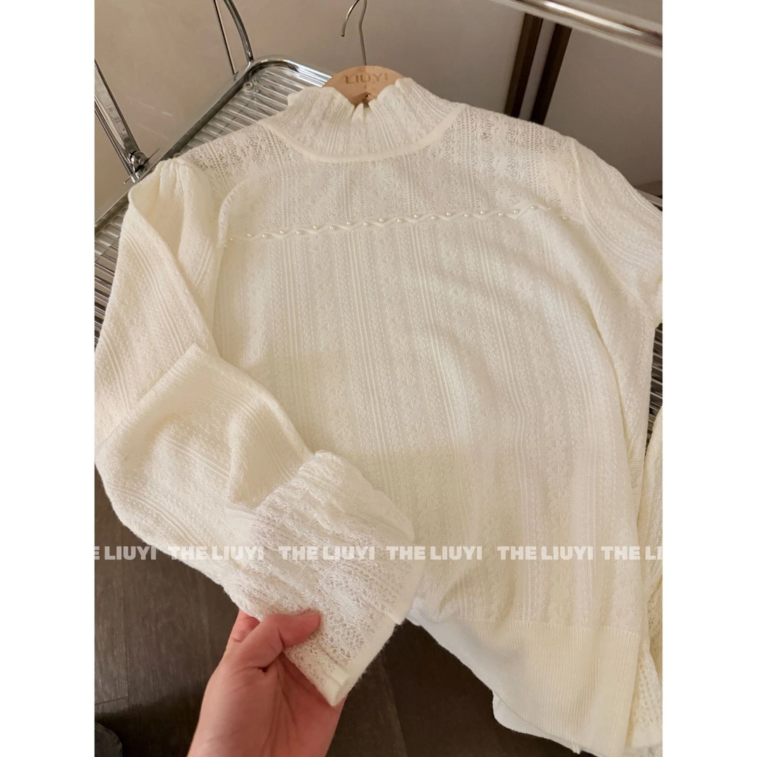 【LIUYI】羊毛混纺重工坑条钉珠打底上衣510315