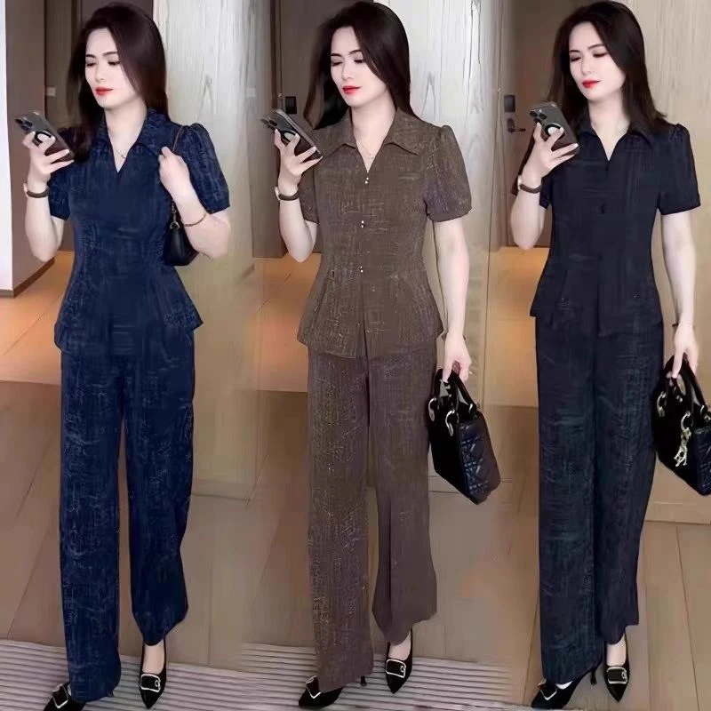 8127#重工烫金正品时尚穿搭收腰显瘦不挑人套装（XL~5XL 90~165斤）