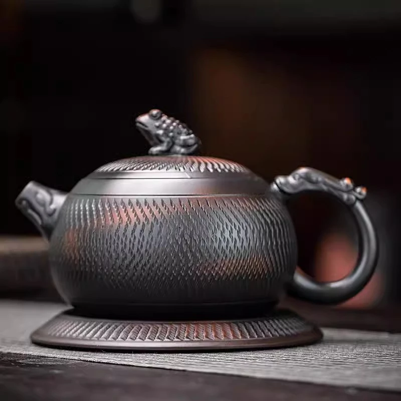 建水紫陶茶壶茶具大容量紫砂壶纯手工跳刀泡茶凤鸣壶家用功夫茶具