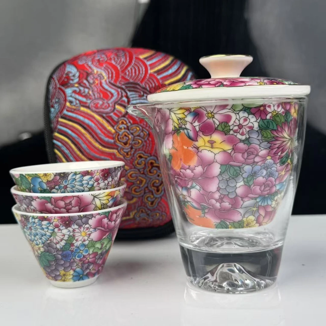 珐琅万花【红】一壶3杯-快客杯C0468