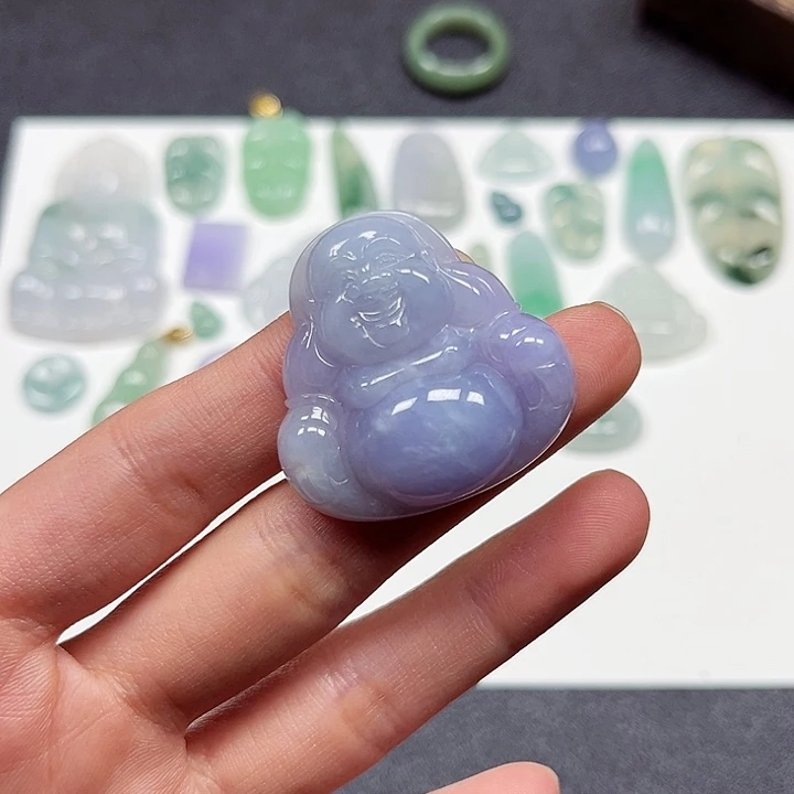 翡翠颈饰未镶嵌糯种紫罗兰佛公