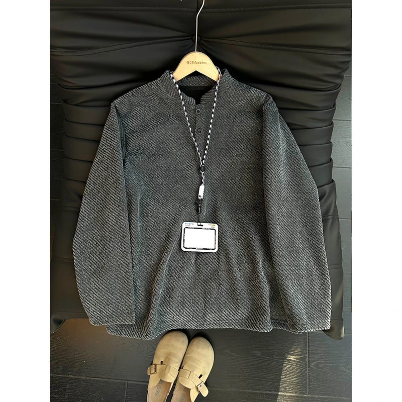 亨利领重磅卫衣男款秋冬季加绒雪尼尔长袖T恤内搭打底衫情侣外套