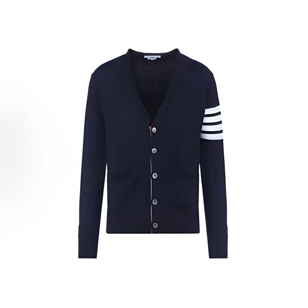 全新未使用 THOMBROWNE 袖标条纹羊毛针织开衫