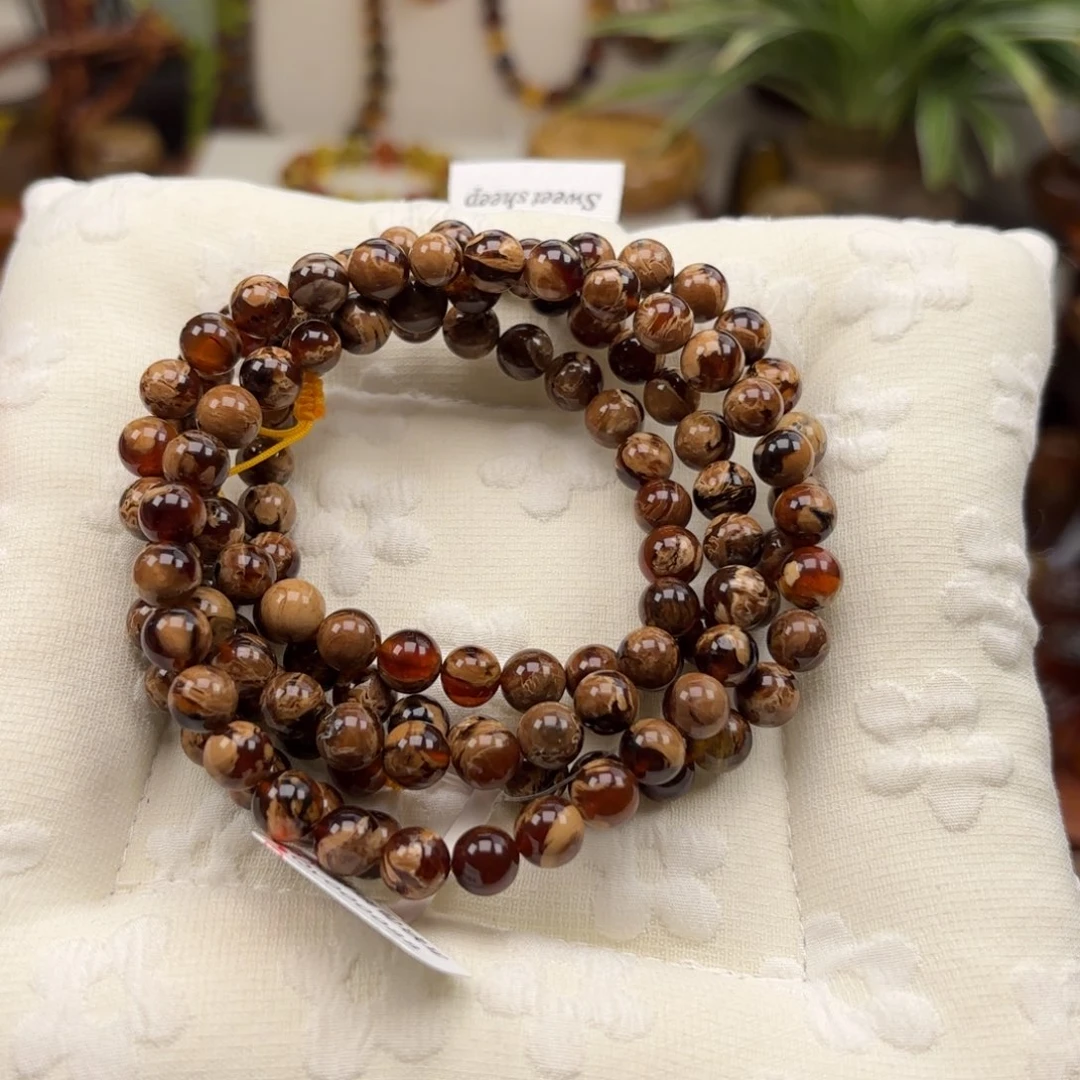 琥珀未镶嵌手链根珀溶洞妖花108卡7