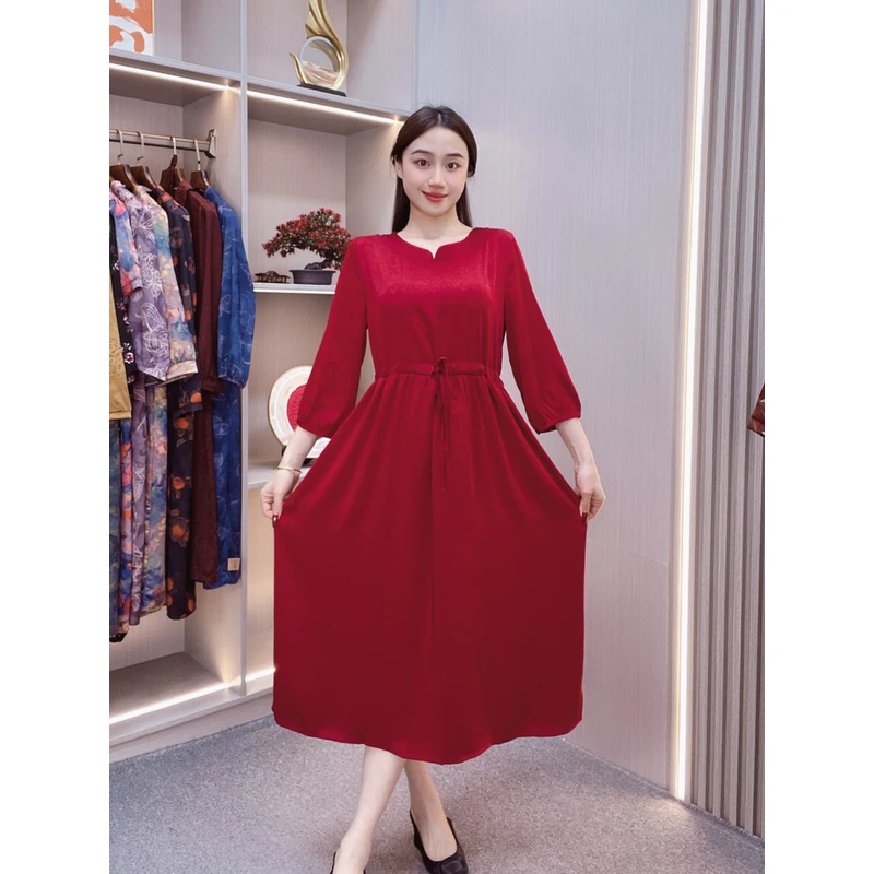 妈妈装连衣裙显瘦宽松女装【开领纯裙】c