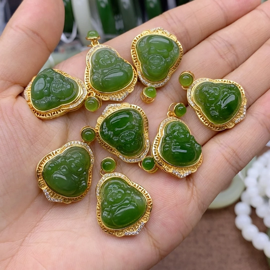 和田玉银S925镶嵌吊坠(不含链)