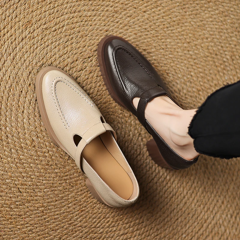 跟高5cm/羊34-41法式简约芒果头深口单鞋T字带厚底粗跟高跟气质软