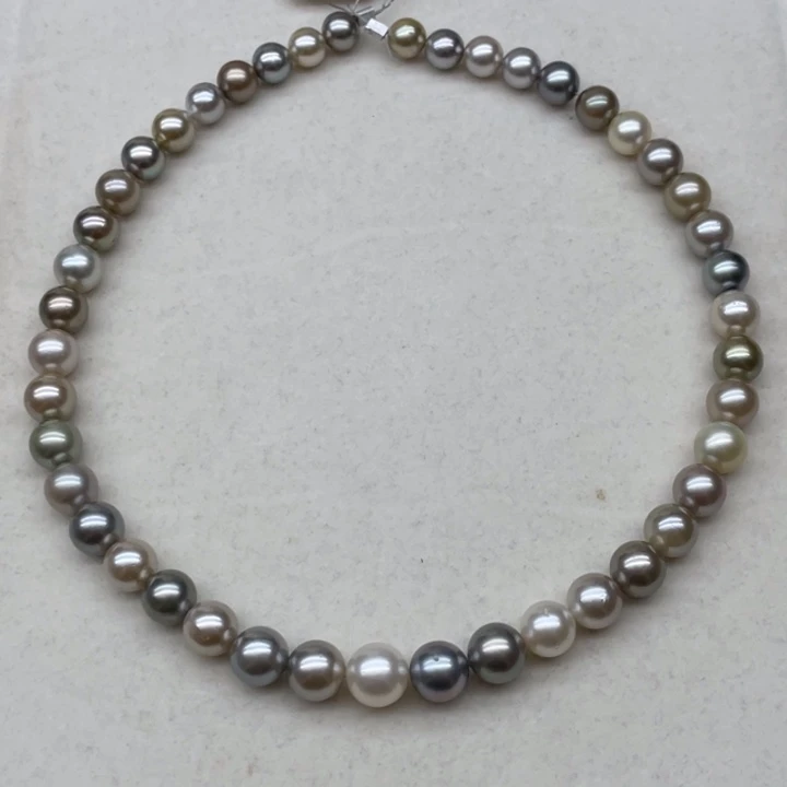 项链未镶嵌海水珍珠浅色混彩莫兰迪8-10.5