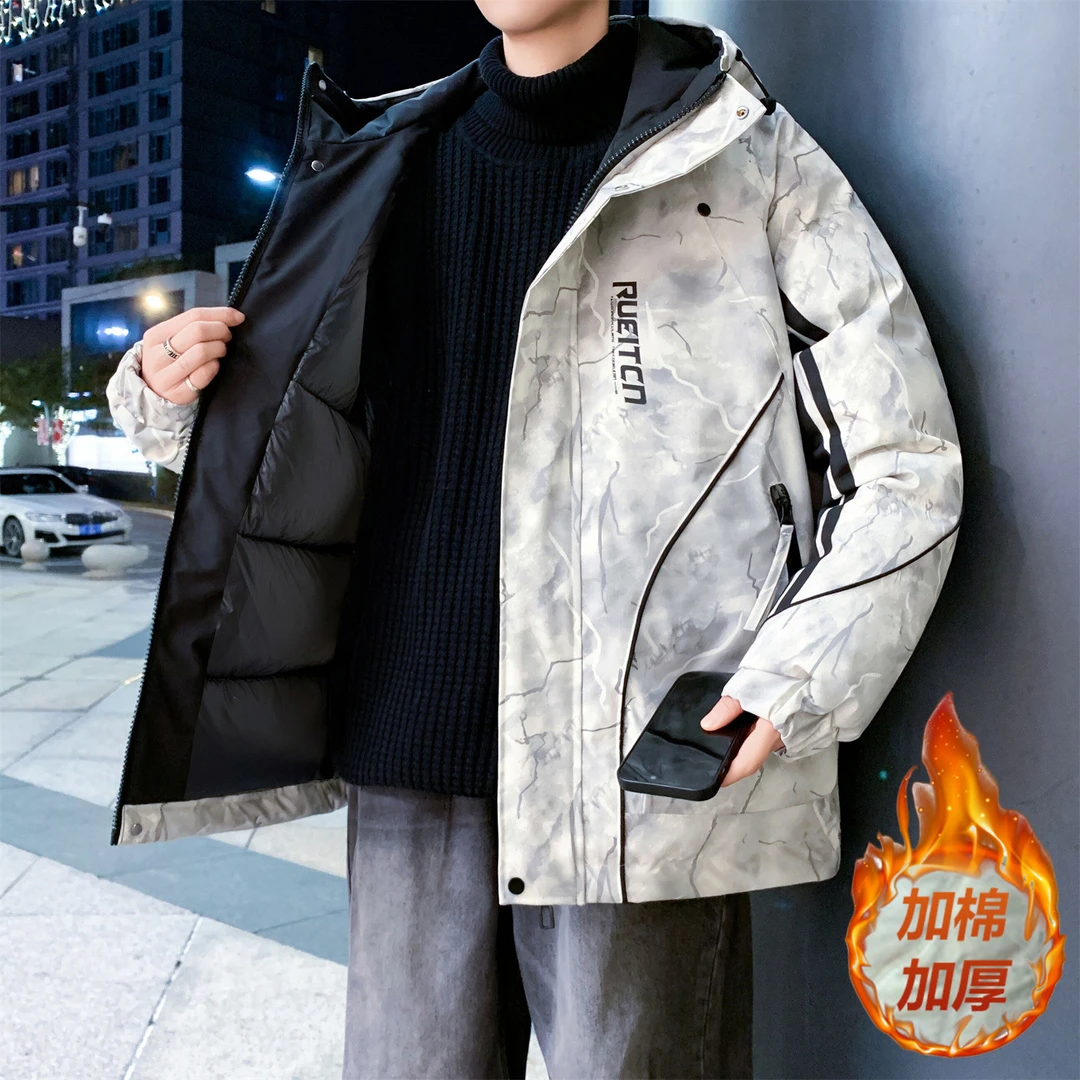 2025新款冬季高品质青少年学生连帽外套加棉加厚保暖拼色夹克宽松