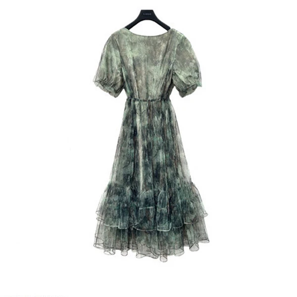 圣迪奥夏季潮流长裙高级感网纱拼接印花连衣裙S232Z12Q4