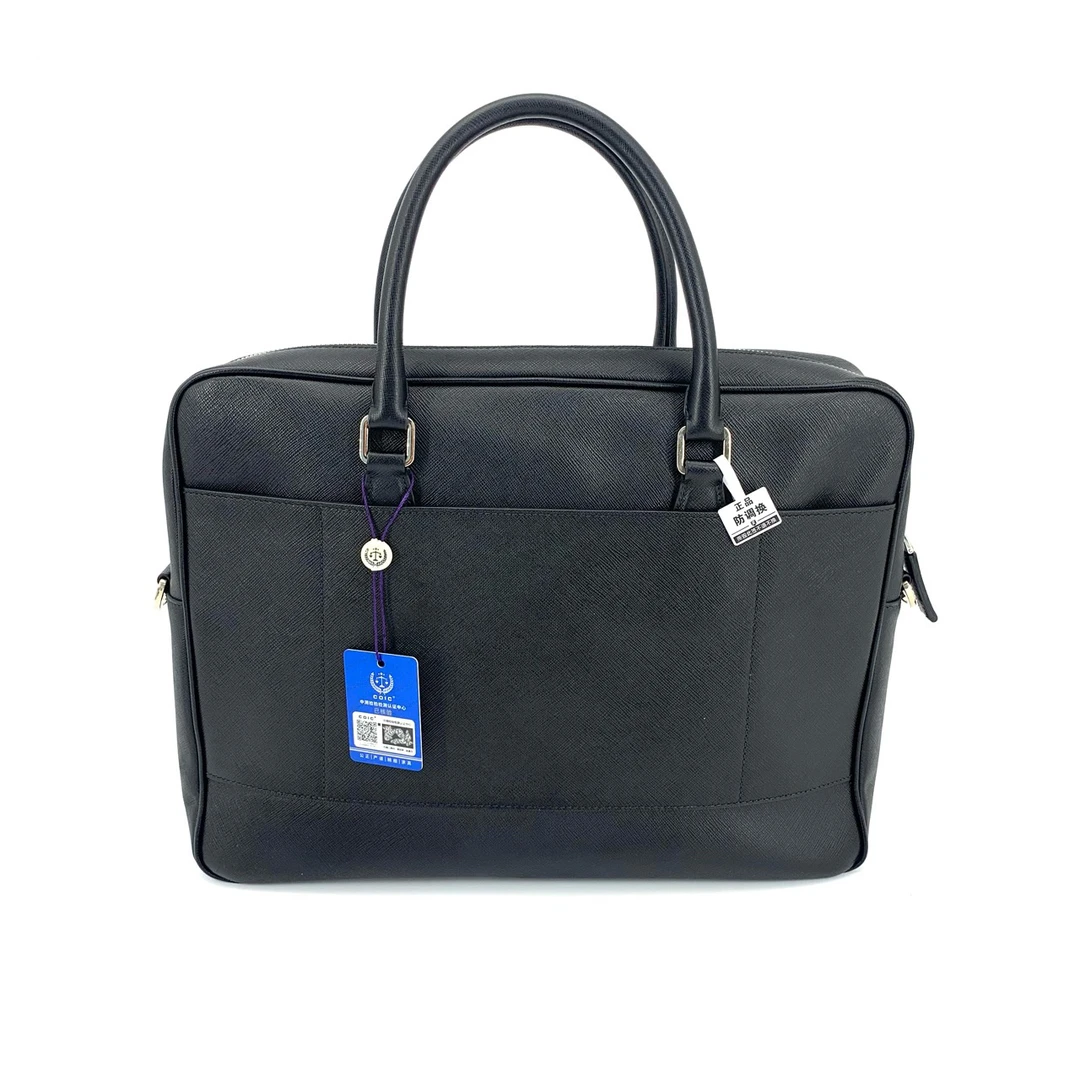 99新 Prada/普拉达 经典黑色时尚休闲商务全皮公文包   尺寸36/27