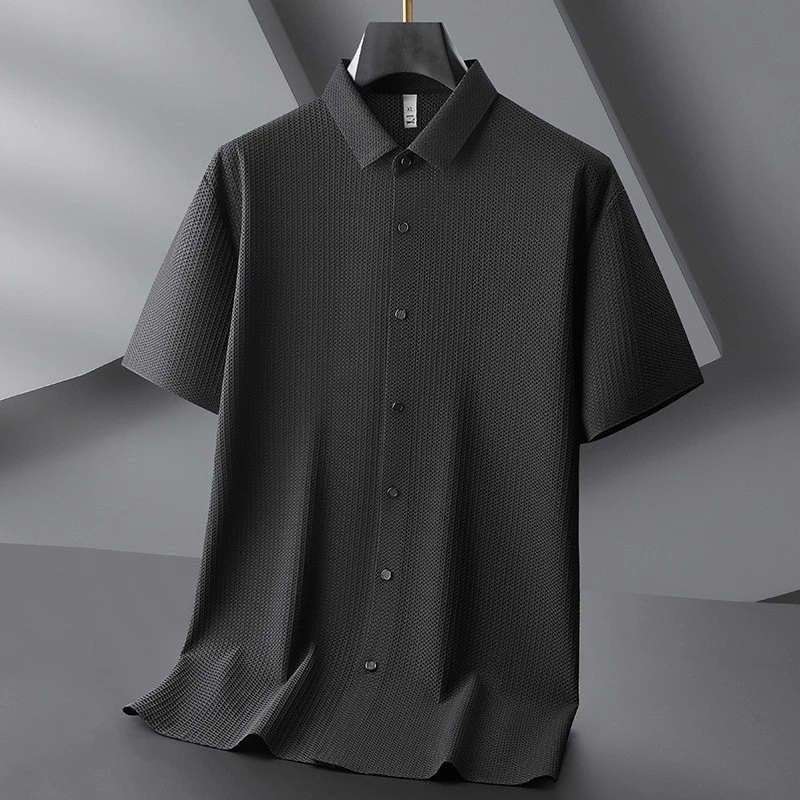 夏季新款男士短袖衬衫加肥加大码商务休闲衬衣男胖子宽松免烫上衣