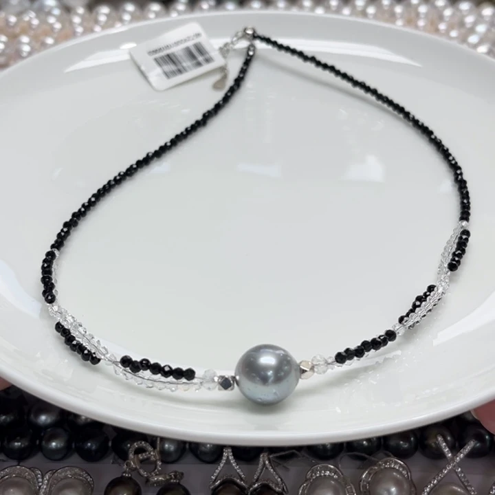 未镶嵌项链海水珍珠铂金灰11-12m 7号