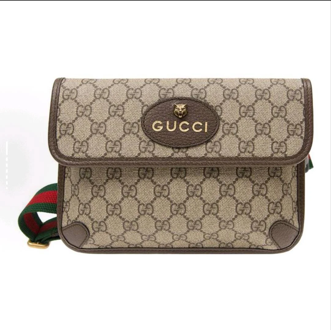 95新 GUCCI/古驰 【文子姐专属】D8764 邮差包乌木色斜挎包