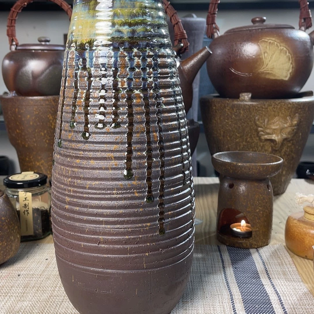 壶紫砂粗陶实用花器