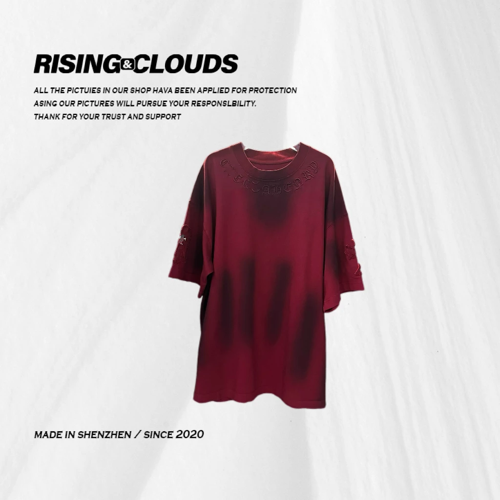 RISING&CLOUDS莎莎【新品】舒适百搭休闲百搭晕染十字架T恤070402