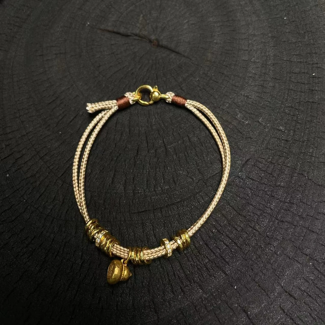 禾乐足金手工实心奶葫芦吊坠滴流手绳 G0