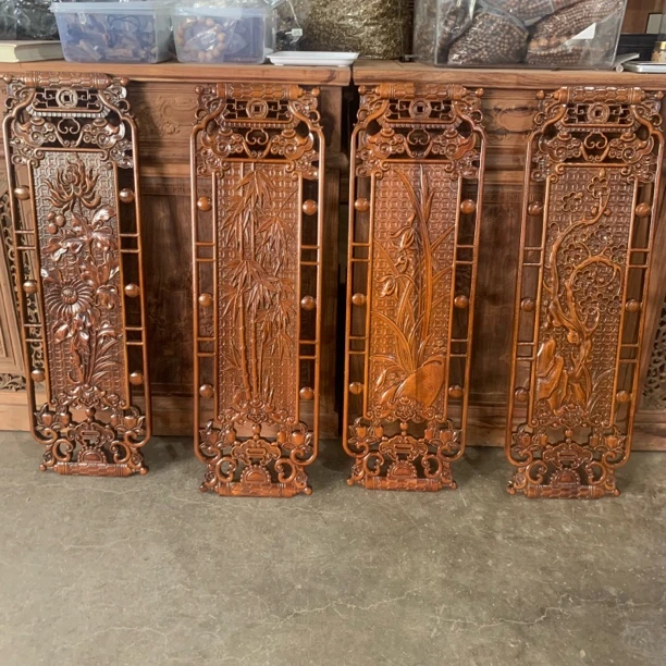 【限量福利】东阳木雕香樟木挂屏挂画一套（梅兰竹菊）挂件挂屏 25*80