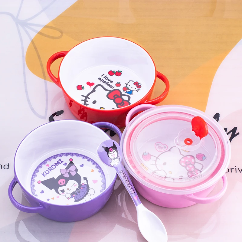 【泡面碗加勺】儿童餐具卡通大耳狗分格餐盘饺子盘宝宝吃饭碗防滑带