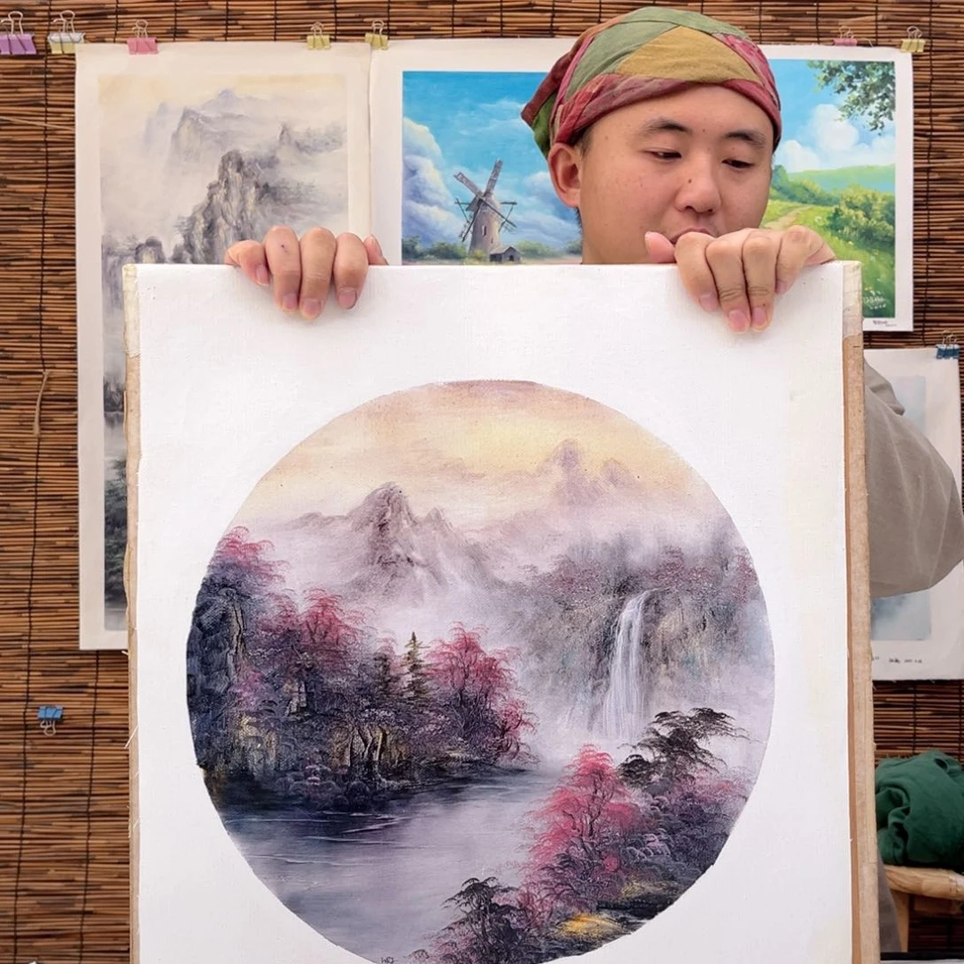 油画行路人小院绘画作品竞拍
