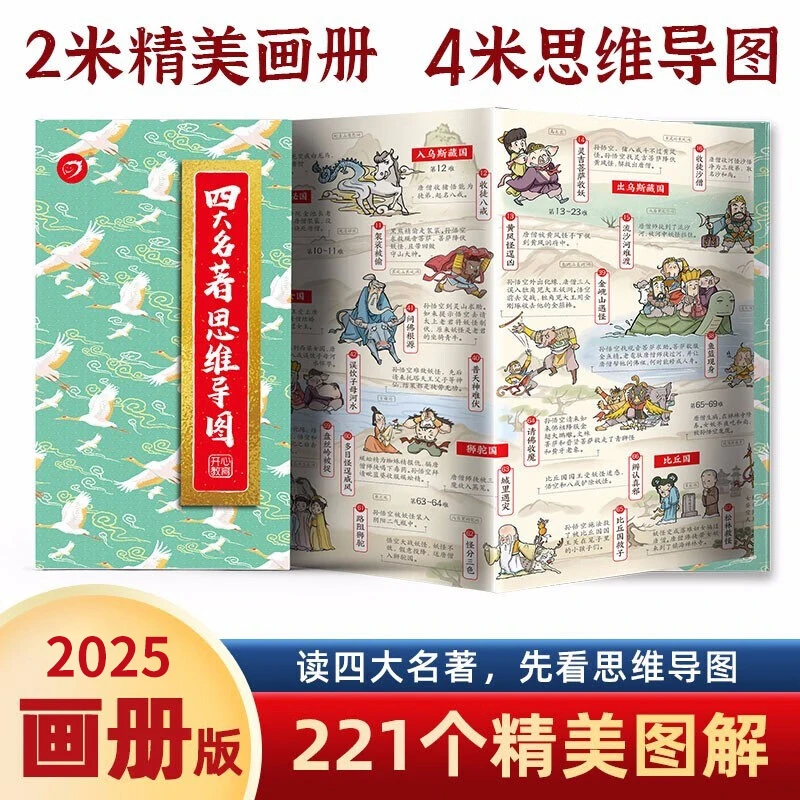 四大名著思维导图折页画册 中小学生中国古典文学名著漫画解读西