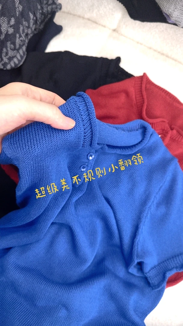 【不规则小翻领】夏季新款时尚洋气纯色和纸纱针织衫短袖薄女装上衣