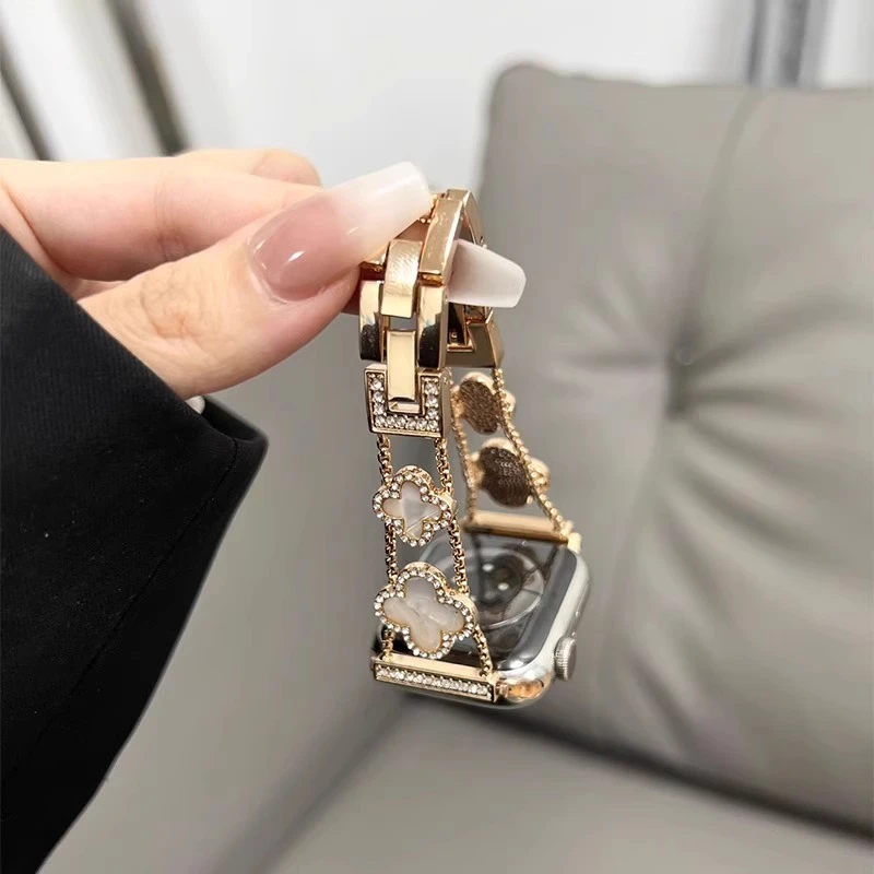 香港YYZ高级感夏天金属四叶草细钻女款适用苹果手表applewatch