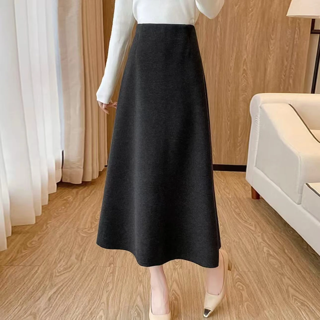 百搭羊毛裙 显瘦 高腰过膝遮肉显瘦百搭A字半身裙女K7333