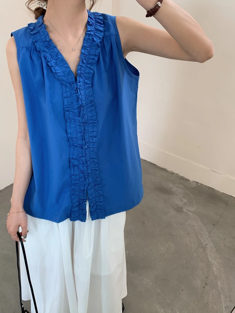 夏季百搭设计感木耳边无袖衬衣KX03S-7029  HH