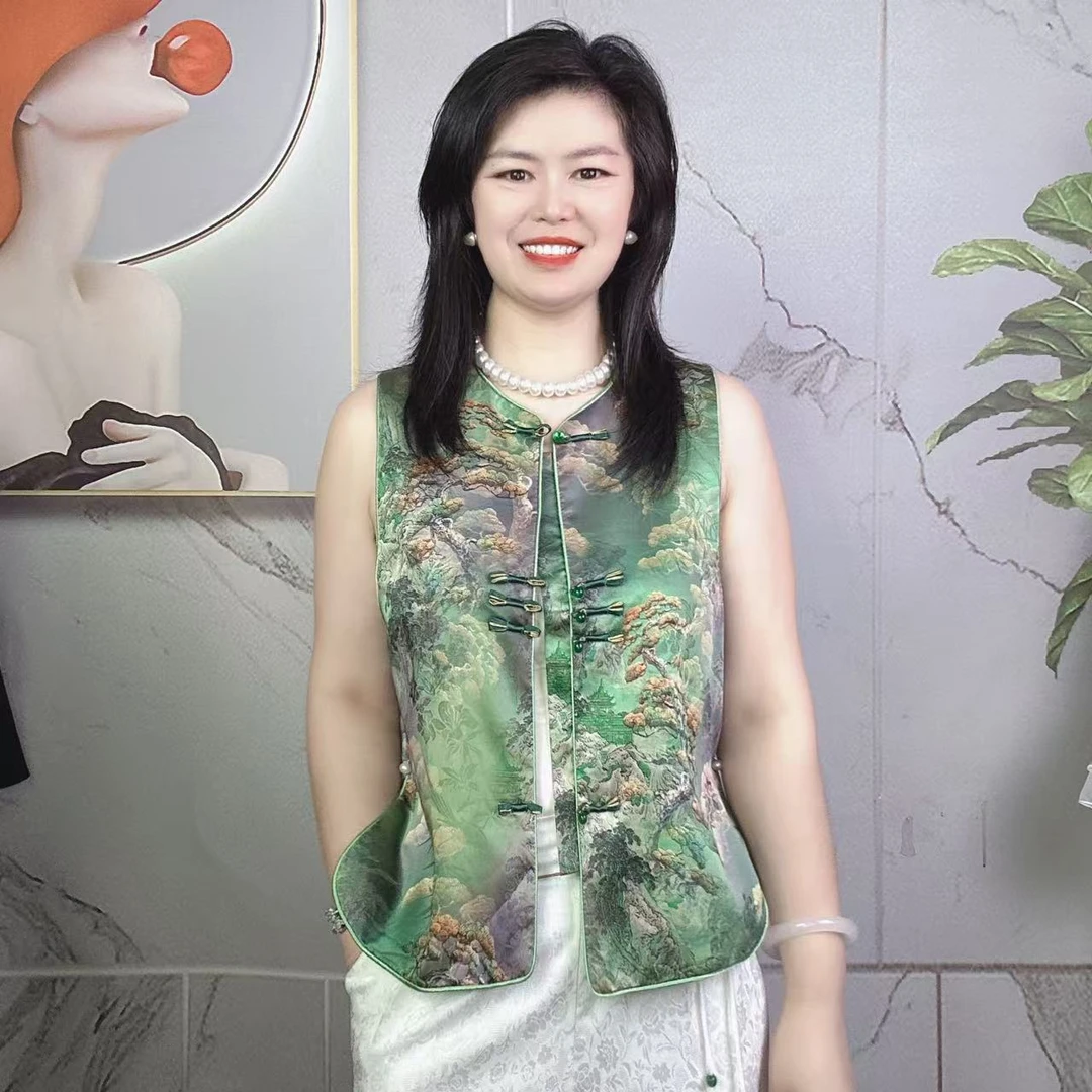 新中式国风复古圆领无袖背心【江山美人松】原版高定盘扣国风上衣