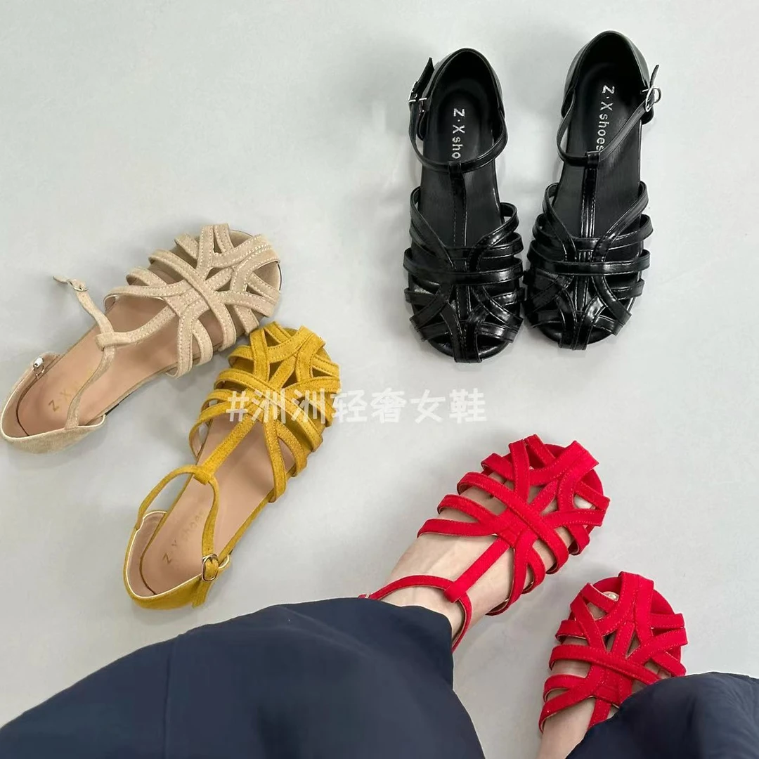 软底法式复古编织包头凉鞋女时尚2025勃肯仙女风平底孕妇罗马鞋潮