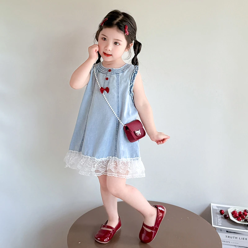 女童夏季小香风牛仔裙子2025新款儿童女宝宝无袖连衣裙薄款背心裙