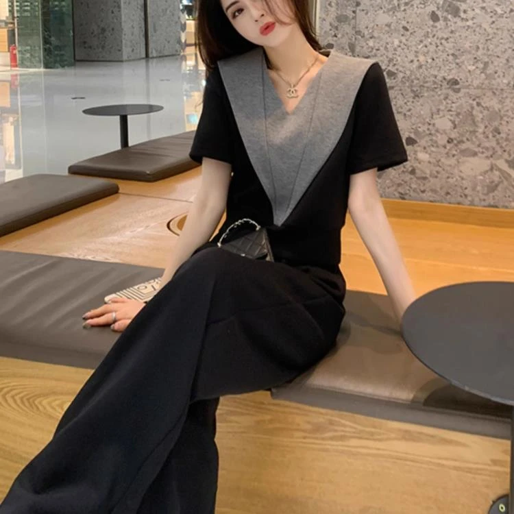 黑色休闲运动套装女夏款设计感小众高级感气质减龄时尚洋气两件套