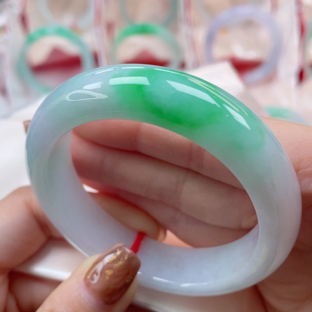 未镶嵌手镯翡翠53.3轮胎镯 白底青 大气大方10号