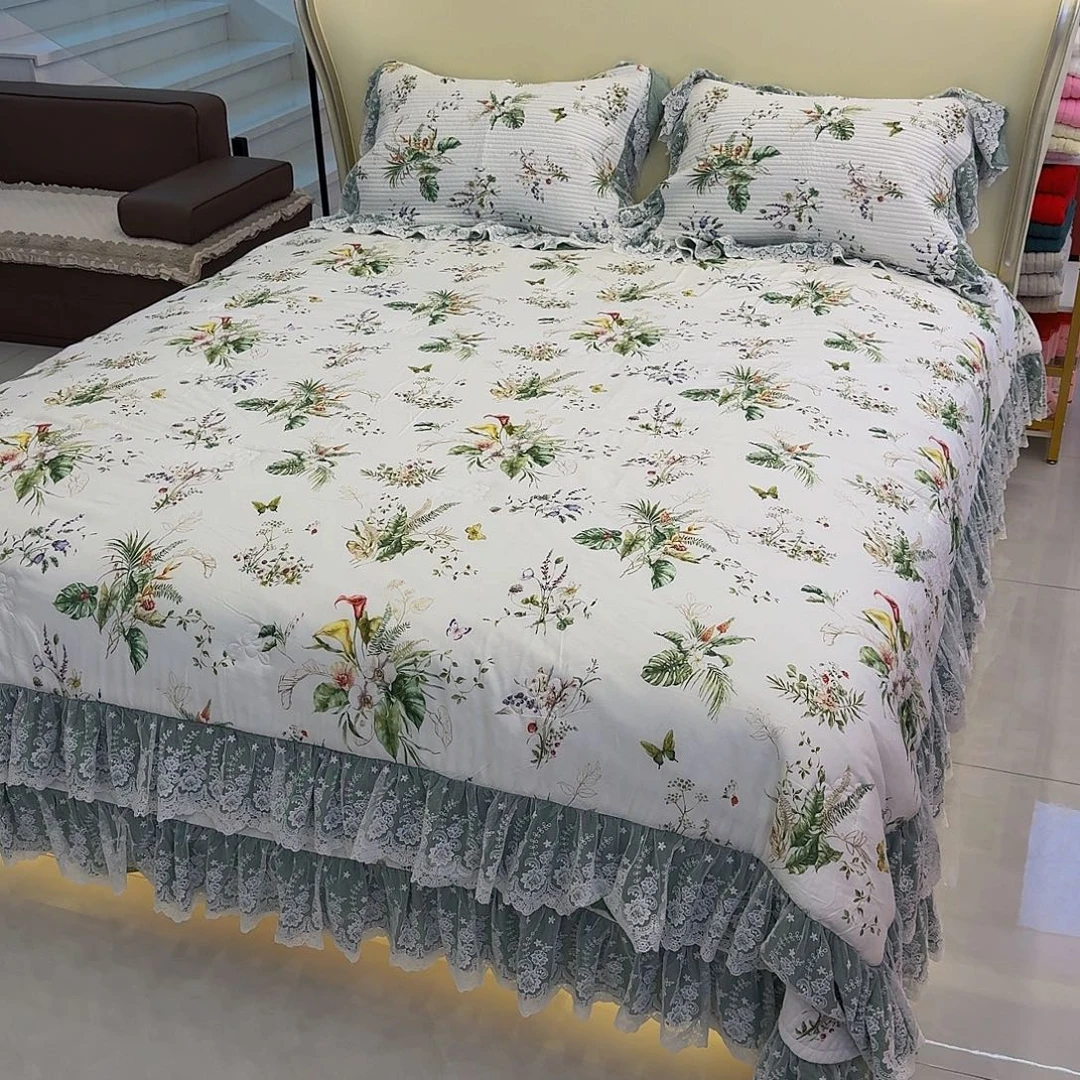 棉花莱斯特蕾丝边床盖版四件套