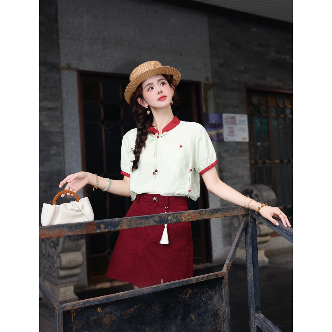 陈大器【青笺绯红】国风新中式夏季宽松女衬衫百搭上衣JP1666258