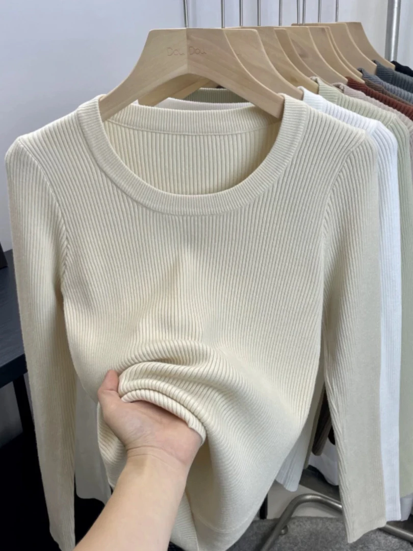 圆领修身毛针织衫纯色秋季长袖套头百搭韩版洋气通勤9292