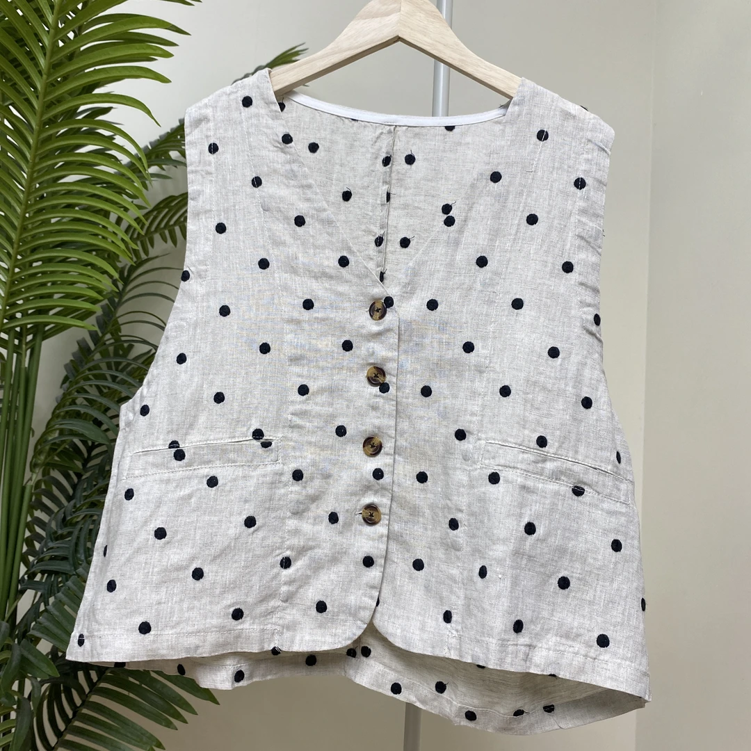 【汉麻刺绣波点背心马甲】3983