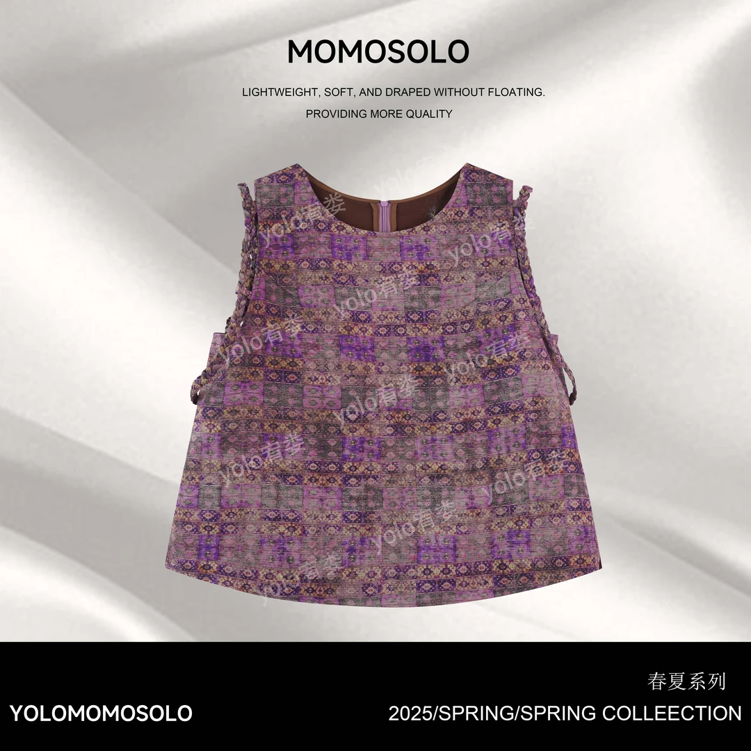 MOMOSOLO•黛色•2025夏原创人丝莱赛尔休闲无袖马甲上衣YM2182
