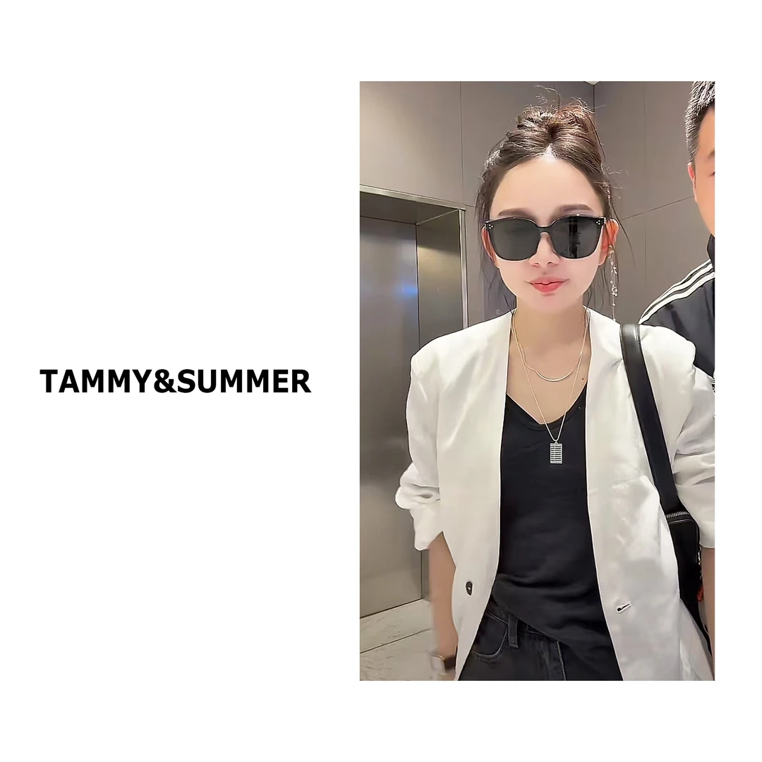 【Tammy&Summer】麻料白色时尚百搭垫肩V领两粒扣长袖西装外套SH392