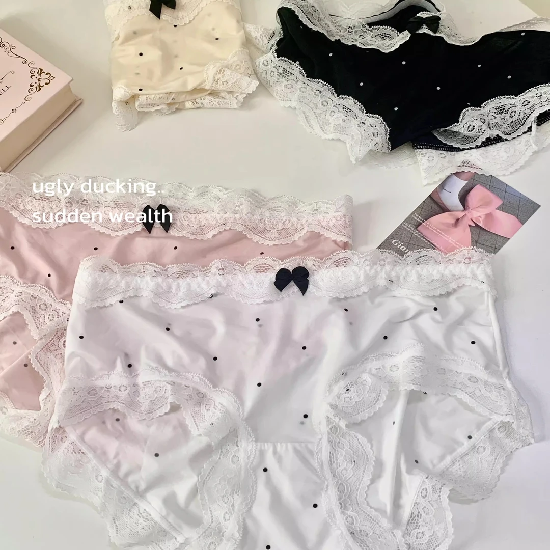 内裤女2025新款法式复古波点蕾丝花边可爱舒适透气女生中腰三角裤
